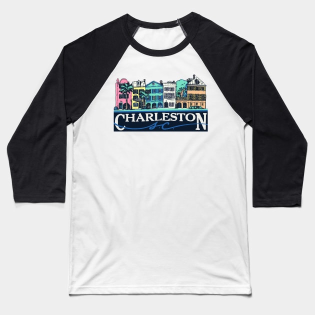 Charleston, South Carolina Rainbow Row Baseball T-Shirt by zsonn